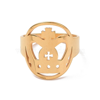 Ion Plating(IP) 201 Stainless Steel Cross Crown Finger Ring(RJEW-J051-48G)-2