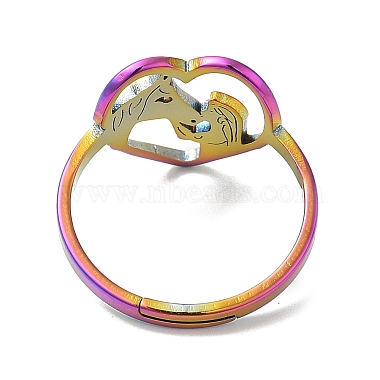 Ionenplattierung (IP) 304 Edelstahlherz mit verstellbarem Pferd-Ring für Frauen(RJEW-M149-20RC)-2