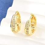 Brass Micro Pave Cubic Zirconia Hoop Earrings, Round, Real 16K Gold Plated, 14x6.5mm(KK-CBAD104-04G-A)