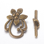 Tibetan Style Toggle Clasps, Antique Bronze, Flower, Lead Free and Cadmium Free, Flower: 20mm wide, 28mm long, Bar: 5mm wide, 30mm long, hole: 2mm(MLF0677Y)