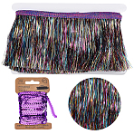 5M Polyester Tinsel Tassel Trimming, Tinsel Fringe, for DIY Craft Sewing Accessories, with 1Roll Sparkle PET Paillette Lace Ribbon, Mixed Color, 4 inch(100mm)(OCOR-PH0036-47)