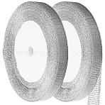 2Rolls Glitter Metallic Ribbon, Sparkle Ribbon, for Gift Boxes Package, Silver, 3/8 inch(10mm), about 25yards/roll(OCOR-GF0005-78A-02)
