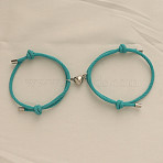 Alloy Heart-shaped Magnetic Braided Rope Bracelets for Couple Girlfriends, Turquoise, 5-1/2~10-1/4 inch(14~26cm)(WG59636-20)