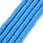 Handmade Polymer Clay Bead Strands, Heishi Beads, Disc/Flat Round, Deep Sky Blue, 6x0.5~1mm, Hole: 2mm, about 320~447pcs/strand, 15.74 inch~16.92 inch(CLAY-T002-6mm-30)