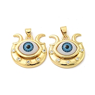 Real 18K Gold Plated Brass Pendants, with Cubic Zirconia and Acrylic, Evil Eye, 23.5x23.5x6.5mm, Hole: 6x3.5mm(KK-L209-002G-02)