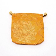 Cloth Gift Packing Pouches Drawstring Bags, with Plastic Gourd Beads, Floral Pattern, Orange, 10.9x11x0.4cm(ABAG-WH0035-01O)