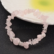 Chips Natural Rose Quartz Beaded Stretch Bracelets, with Brass Rhinestone Findings, Silver Color Plated, 59mm(BJEW-JB02131-01)