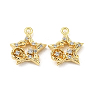 Brass Micro Pave Clear Cubic Zirconia Charms, Star & Flower, Real 18K Gold Plated, 13.5x12x3mm, Hole: 1.2mm(KK-H460-18G)