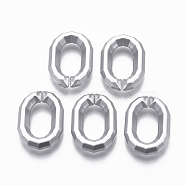 Spray Painted CCB Plastic Linking Rings, Quick Link Connectors, For Jewelry Cable Chains Making, Oval, Faceted, Silver, 26x18x5.5mm, Inner Diameter: 8x15mm(CCB-R104-15-03)
