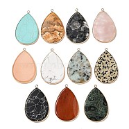 Natural & Synthetic Mixed Gemstone Big Pendants, Teardrop Charms with Golden Plated Brass Frame, 54.5~55x35.5x3mm, Hole: 2mm(G-R492-02G)