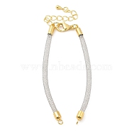 Brass Mesh Chain Link Bracelet Making, with Rhinestone & Lobster Claw Clasp, Fits for Connector Charms, Silver, 4-5/8~6-5/8 inch(16.6~16.9cm), Hole: 2mm(DIY-B066-01G-04)