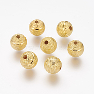 Brass Textured Beads, Round, Golden Color, Size: about 8mm in diameter, hole: 2mm(X-KK-B208-G)