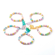 Handmade Polymer Clay Beads Stretch Bracelets for Kid, with Acrylic Pendants, Dinosaur, Mixed Color, Inner Diameter: 2-1/4 inch(5.7cm), 6mm(BJEW-JB06625)