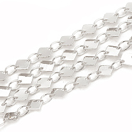 Brass Link Chains, Rhombus, Soldered, Real Platinum Plated, 5x5mm(CHC-S003-01P)