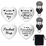 Globleland 1 Set Friendship Theme Heart Double-Sided Engraved Stainless Steel Commemorative Decision Maker Coin, with 1Pc Velvet Cloth Drawstring Bags, Heart Pattern, 25x25x2mm, 4pcs/set(AJEW-GL0001-60)
