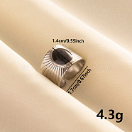 Fashionable 304 Stainless Steel Enamel Cuff Ring, Oval Wide Band Open Ring for Women, Stainless Steel Color(RL0509-1)