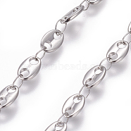 304 Stainless Steel Coffee Bean Chain, Soldered, Stainless Steel Color, 4.7mm, Links: 7.4x4.7x1.2mm(CHS-L020-017P)