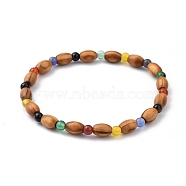 Stretch Beaded Bracelets, with Wood Beads and Natural Agate Beads, Inner Diameter: 2-1/4 inch(5.6cm)(BJEW-JB05418-05)