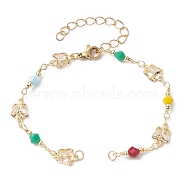 Butterfly Glass Seed Beaded Link Bracelet Making, with Lobster Claw Clasp, Fit for Connector Charms, Colorful, 6-5/8 inch(16.8cm)(AJEW-JB01150-31)