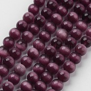 Cat Eye Beads, Round, Purple, 10mm, Hole: 0.8mm, about 39pcs/strand, 15 inch(X-CER10mm02)