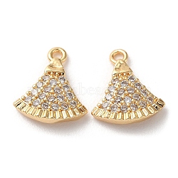 Brass Micro Pave Cubic Zirconia Charms, Fan Shaped, Real 18K Gold Plated, 11x10x2.5mm, Hole: 1.2mm(KK-Q779-03G)
