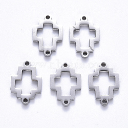 Tarnish Resistant 201 Stainless Steel Links Connectors, Laser Cut, Hollow, Cross, Stainless Steel Color, 16.5x11.5x1.5mm, Hole: 1.2mm(STAS-S114-40)