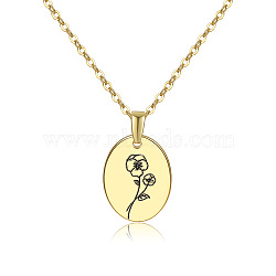 304 Stainless Steel Birth Month Flower Pendant Necklace, Floral Dainty Jewelry for Women, Golden, February Violet, 17.72 inch(45cm)(HUDU-PW0001-034B)