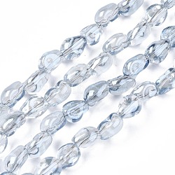 Electroplate Transparent Glass Beads Strands, Snake, Light Blue, 8.5~9.5x7x6mm, Hole: 1mm, about 100pcs/strand, 33.86inch~34.65 inch(86~88cm)(EGLA-N006-028-B01)