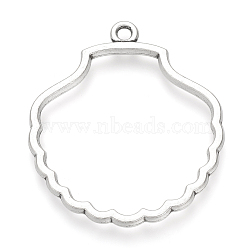 Tibetan Style Alloy Open Back Bezel Pendants, For DIY UV Resin, Epoxy Resin, Pressed Flower Jewelry, Cadmium Free & Lead Free, Hollow Shell, Antique Silver, 44.5x39x2mm, Hole: 2.5mm(X-TIBE-Q075-32AS-LF)