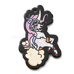 Acrylic Pendants, Skulls Theme, Unicorn, 4.8x3.05x0.25cm, Hole: 2mm(OACR-B010-02)