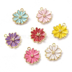 Alloy Enamel Pendants, Flower Charm, Golden, Mixed Color, 15x13.5x3.5mm, Hole: 1.2mm(X-ENAM-Q507-01G)