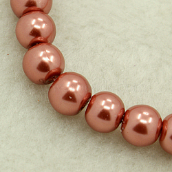 Glass Pearl Beads Strands, Pearlized, Round, Indian Red, 10mm, Hole: 1mm, about 85pcs/strand, 32 inch(X-HY-10D-B58)