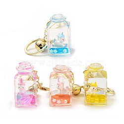 Acrylic Bottle Keychain, with Zinc Alloy Lobster Claw Clasps, Iron Key Ring and Brass Bell, Mixed Color, 9cm(KEYC-C001-05G)