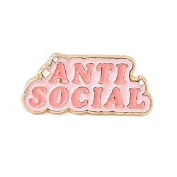 Anti Social Enamel Pin, Painting Alloy Badge for Backpack Clothes, Light Gold, Pink, 13.5x33mm(JEWB-K035-01KCG)