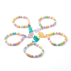 Handmade Polymer Clay Beads Stretch Bracelets for Kid, with Acrylic Pendants, Dinosaur, Mixed Color, Inner Diameter: 2-1/4 inch(5.7cm), 6mm(BJEW-JB06625)