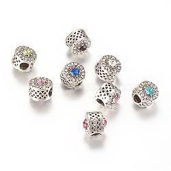 Alloy Rhinestone European Beads, Large Hole Beads, Flat Round, Antique Silver, Mixed Color, 11.5~12x11.5mm, Hole: 4mm(MPDL-S042-M)