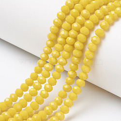 Opaque Solid Color Glass Beads Strands, Faceted, Rondelle, Yellow, 4x3mm, Hole: 0.4mm, about 123~127pcs/strand, 16.5~16.9 inch(42~43cm)(X1-EGLA-A034-P4mm-D04)