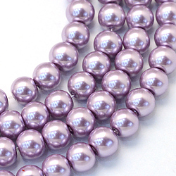 Baking Painted Glass Pearl Bead Strands, Pearlized, Round, Lilac, 3~4mm, Hole: 0.5mm, about 195pcs/strand, 23.6 inch(X-HY-Q003-3mm-44)