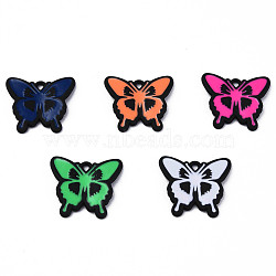 Spray Painted Alloy Enamel Pendants, Cadmium Free & Lead Free, Butterfly, Mixed Color, 18x20x2mm, Hole: 1.6mm(X-ENAM-N060-02)