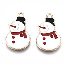 Eco-Friendly Alloy Enamel Pendants, Cadmium Free & Lead Free & Nickel Free, Christmas Snowman, Light Gold, White, 24x14x1.5mm, Hole: 1.6mm(ENAM-Q437-069-NR)