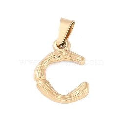 304 Stainless Steel Pendants, Bamboo Style, Letter, Golden Color, Letter.C, 18x13.6x3.7mm, Hole: 7x4mm(STAS-F235-01G-C)