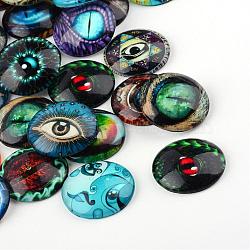 Glass Cabochons, Eye Pattern, Half Round/Dome, Mixed Color, 25x6mm(GGLA-L016-25mm-M)