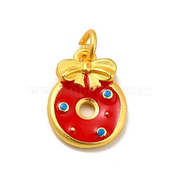 Rack Plating Alloy Enamel Pendants, Cadmium Free & Lead Free, with Jump Ring, Matte Gold Color, Wreath, Red, 17x12.5x3.5mm, Jump Ring: 5.5x1.1mm, Inner Diameter: 3.3mm(PALLOY-E006-22MG-02)