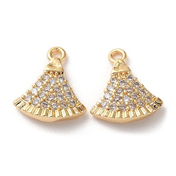 Brass Micro Pave Cubic Zirconia Charms, Fan Shaped, Real 18K Gold Plated, 11x10x2.5mm, Hole: 1.2mm