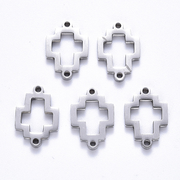 201 Stainless Steel Links Connectors, Laser Cut, Hollow, Cross, Stainless Steel Color, 16.5x11.5x1.5mm, Hole: 1.2mm
