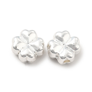 Alloy Bead, Long-Lasting Plated, Cadmium Free & Nickel Free & Lead Free, Clover, Silver, 8x8x4.5mm, Hole: 1.2mm