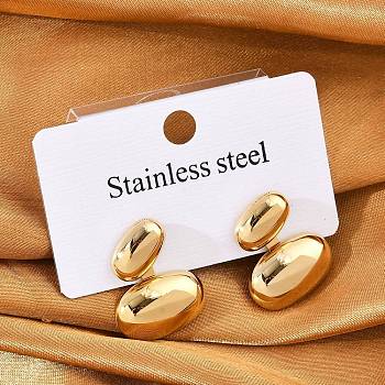 304 Stainless Steel Oval Stud Earrings, Real 18K Gold Plated, 19.5x17mm