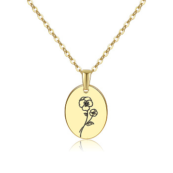 304 Stainless Steel Birth Month Flower Pendant Necklace, Floral Dainty Jewelry for Women, Golden, February Violet, 17.72 inch(45cm)