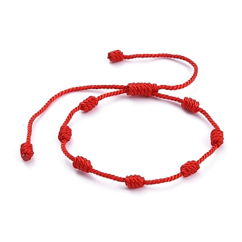 7 Knot Lucky Bracelets, Adjustable Nylon Milan Cord Braided Bead Bracelets, Red String Bracelets, Red, Inner Diameter: 2 inch~4-1/8 inch(5~10.4cm)