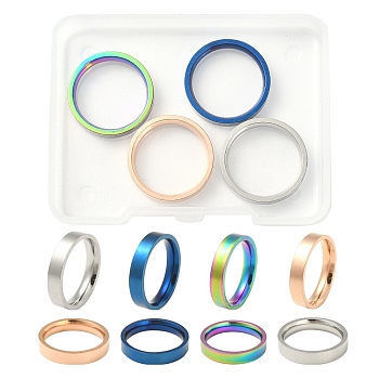 4Pcs 4 Colors 201 Stainless Steel Plain Band Finger Rings Set for Women, Mixed Color, US Size 6 1/2(16.9mm), 1Pc/color